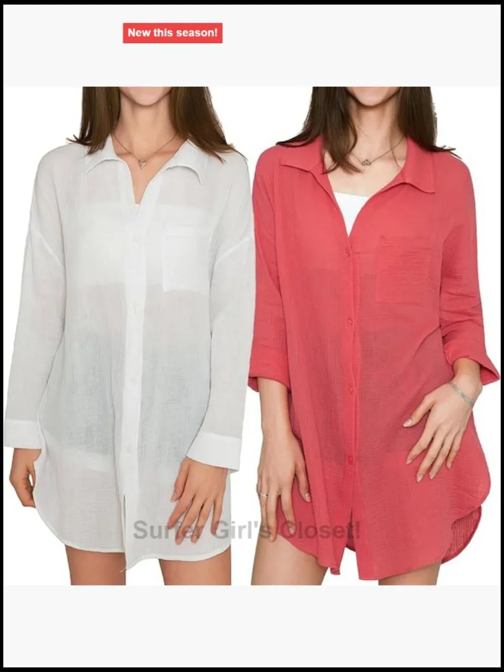 2 Pack Womens Swimsuit Cover Up 100% Cotton Seersucker Button Down Beach Shirt